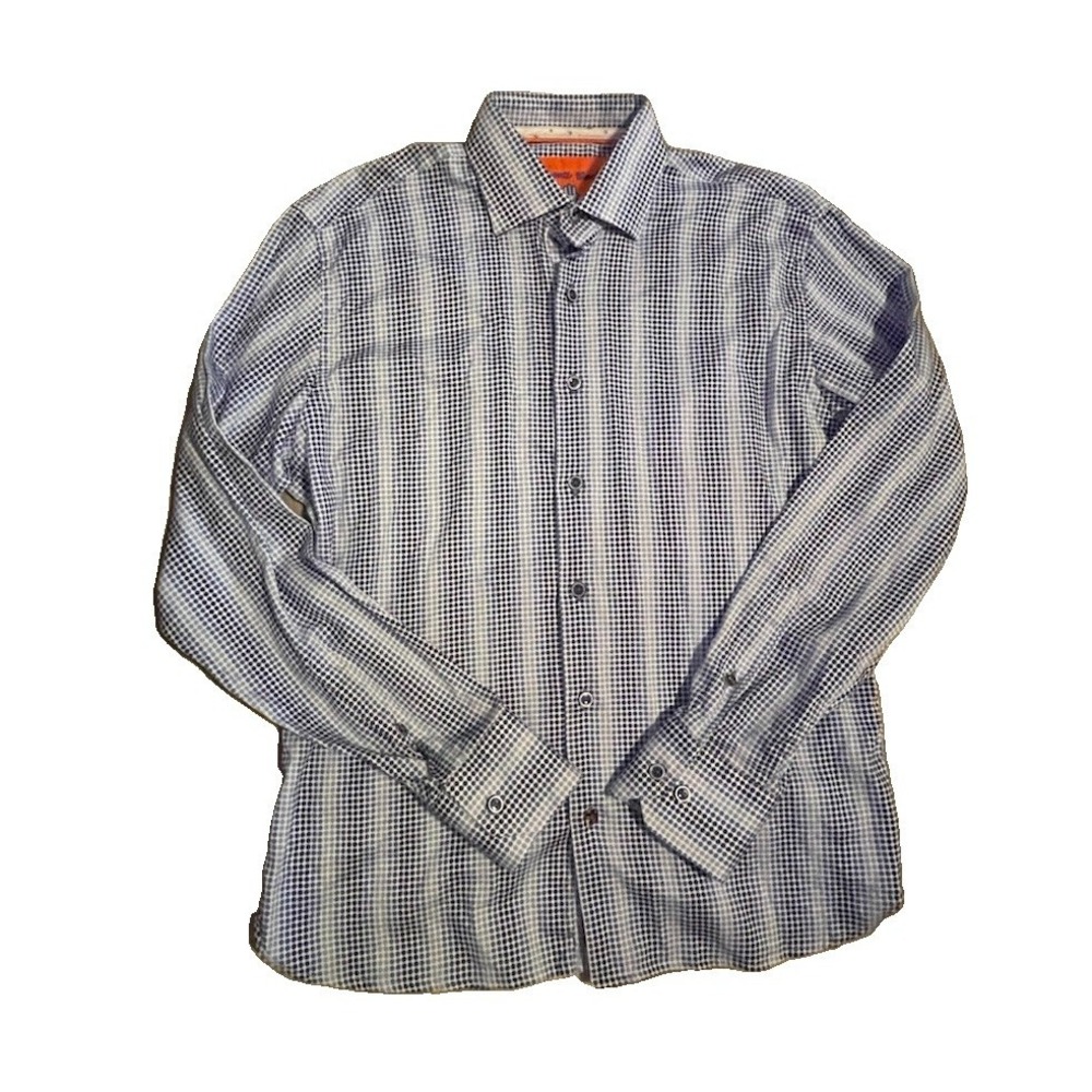 Visconti Mens Long Sleeve Sport shirt Blue Dots Size Medium